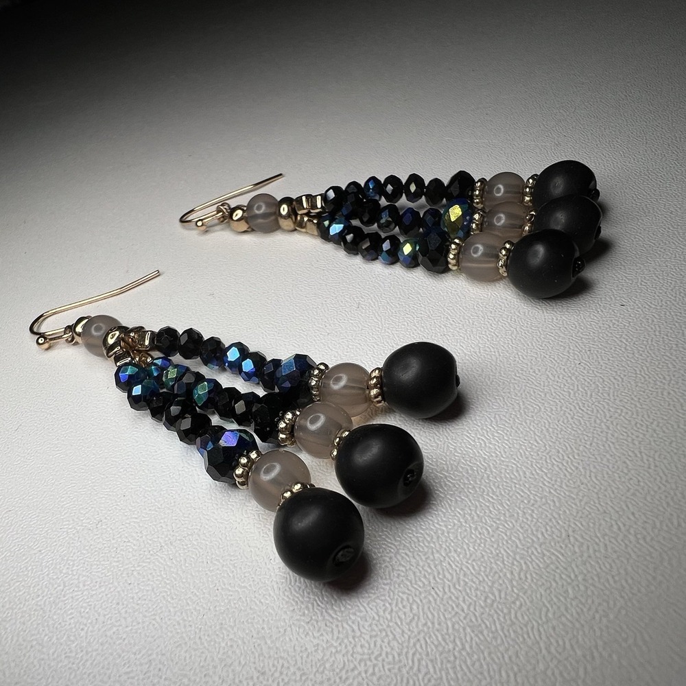Vintage Handmade Multi-Strand‎ Beaded Dangle Chandelier Earrings